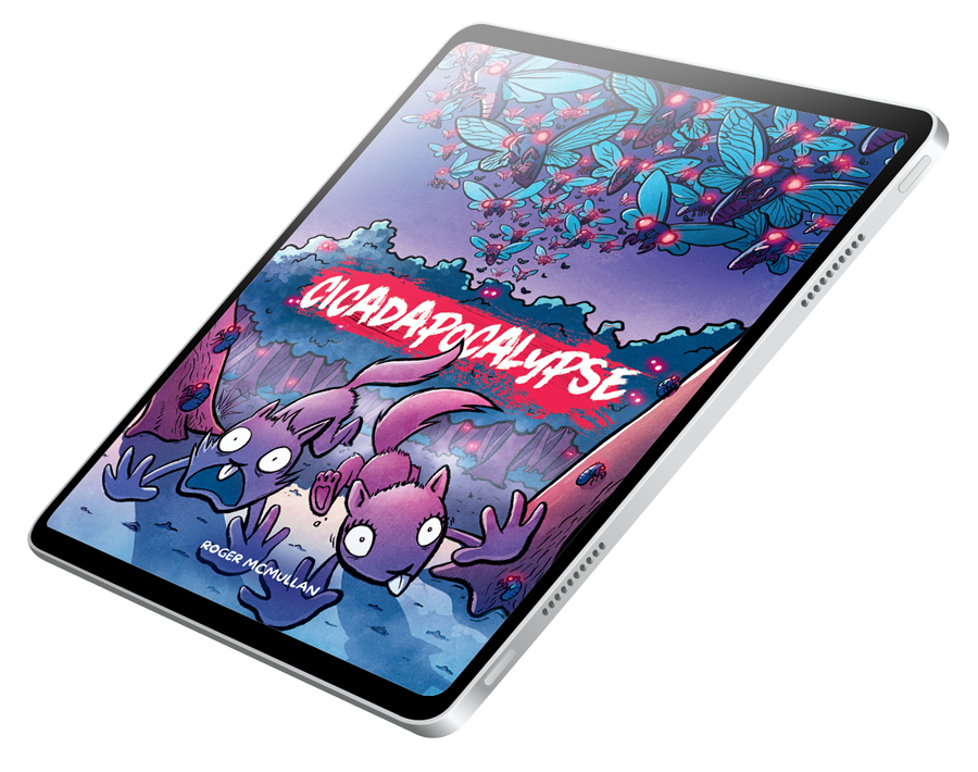 Cicadapocalypse graphic novel on an e-reader