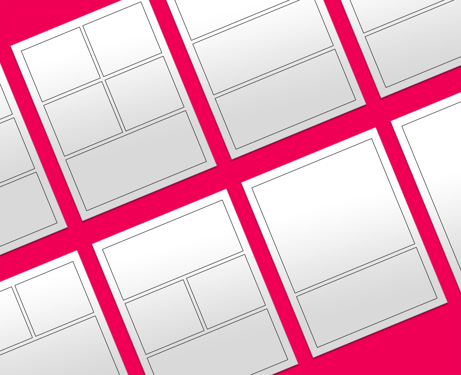 Several blank pages with lines drawn on them, intended for creating comics