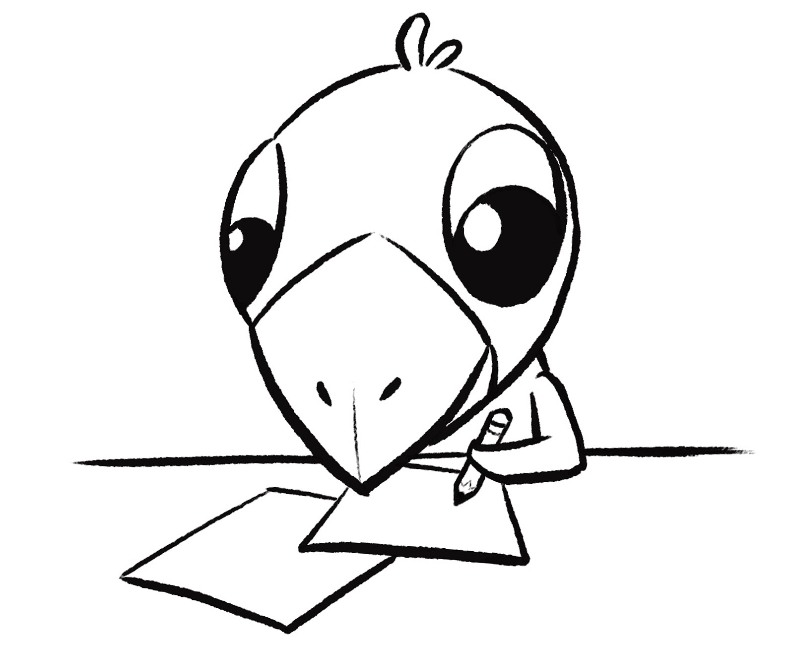 A cute bird drawing on a blank page