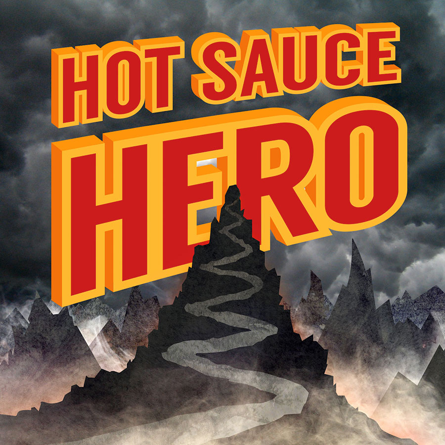 A foggy mountain range and the title "Hot Sauce Hero"