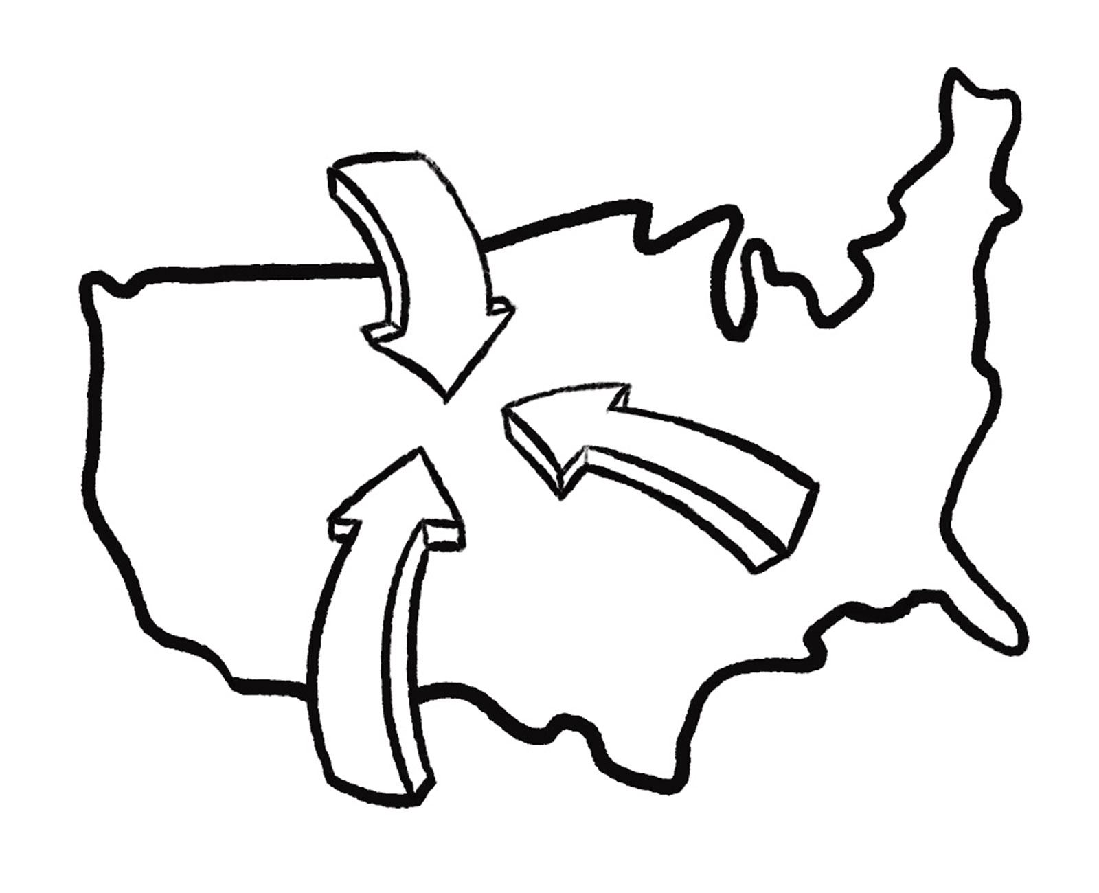 Arrows pointing to a central location in the United States