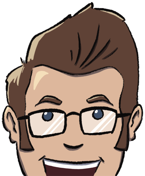 The illustrated head of Roger McMullan