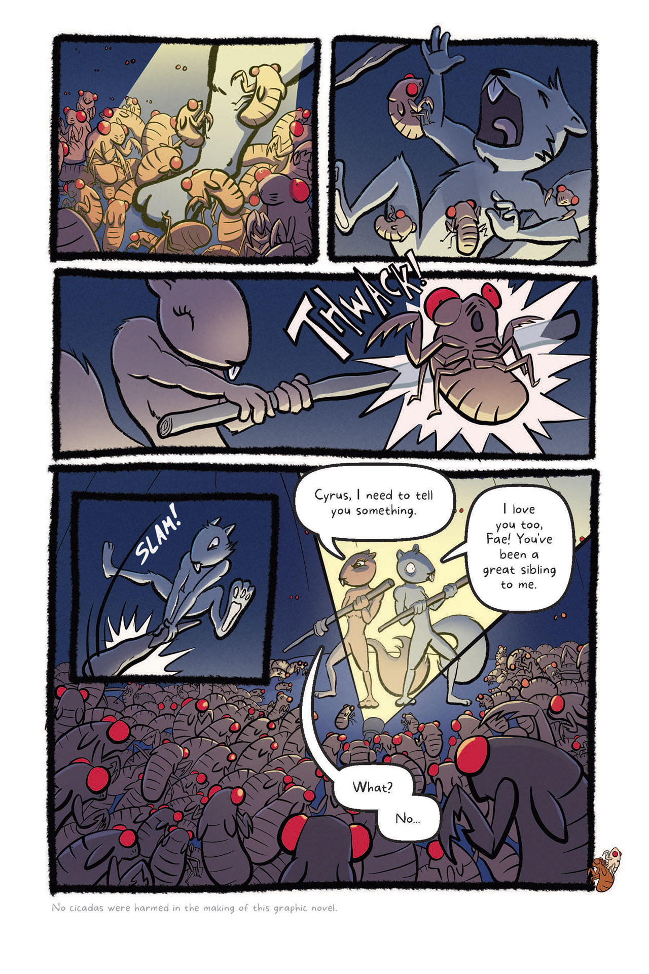 sample page - squirrels try to fight off the cicadas