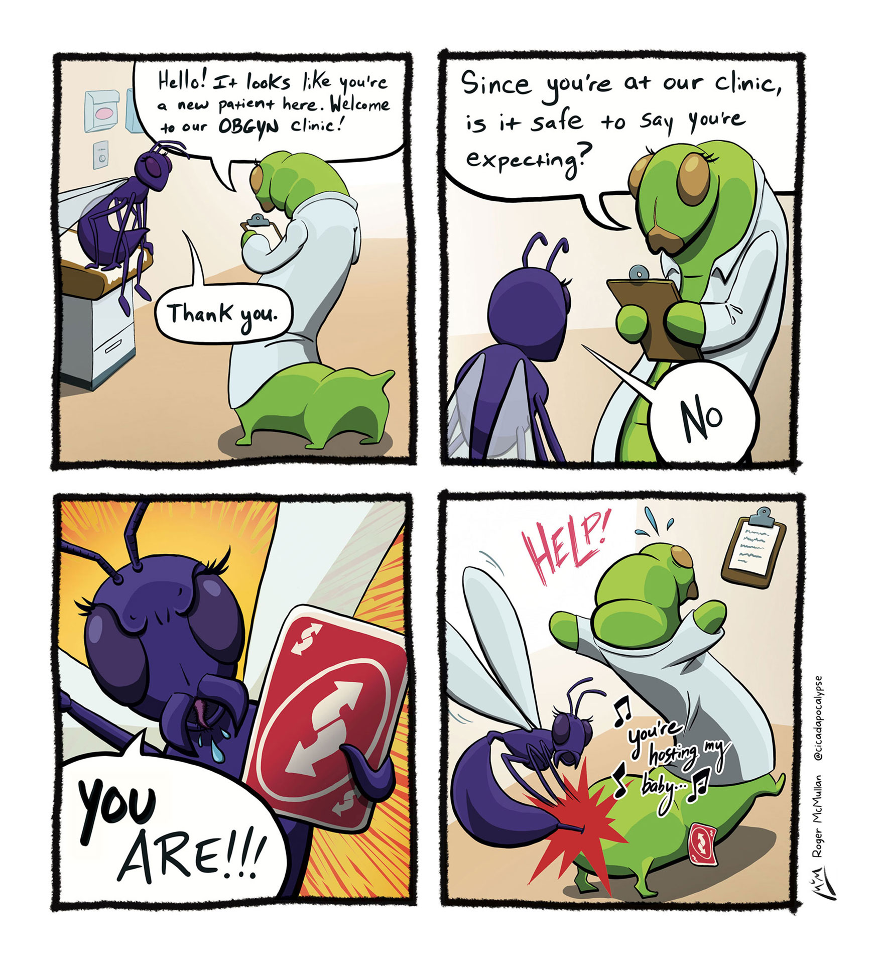 a comic about a parasitoid wasp visiting a caterpillar doctor's office