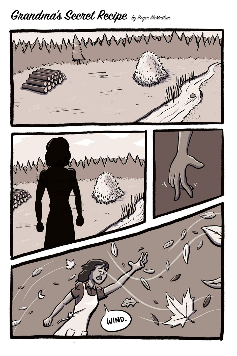 page 1 - a black and white comic shows a woman summoning the wind