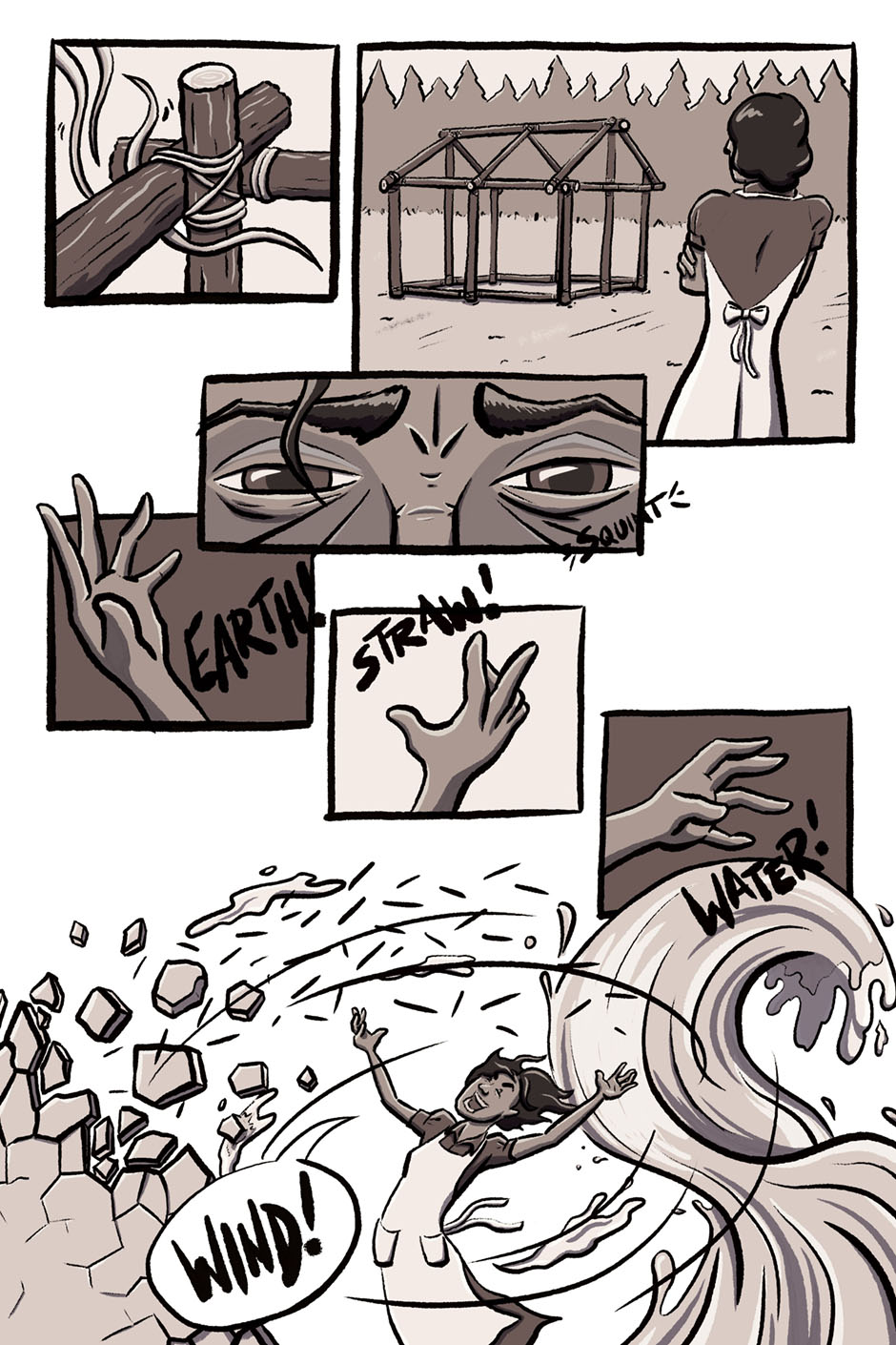 page 3 - the woman summons earth, straw, and water and makes a mud-like concoction